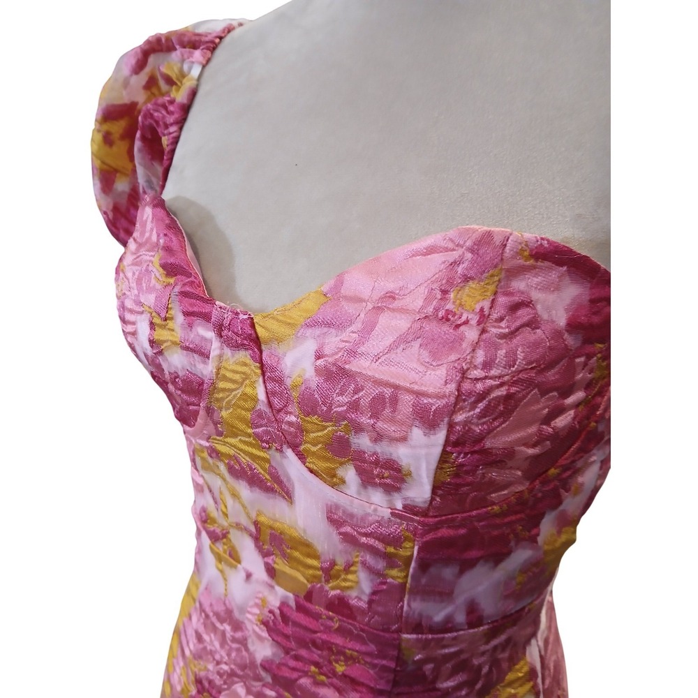 Lulus Corset Pink Floral Puff Mesh Sleeve Off Shoulder Mini Dress Milkmaid NWT - Picture 4 of 15